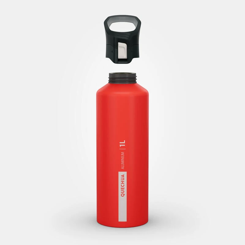 Quechua Gourde Alu 1L Avec Bouchon à Ouverture Rapide Pour La Randonnée - Rouge 2 Quechua Gourde Alu 1L Avec Bouchon à Ouverture Rapide Pour La Randonnée - Rouge – Image 2