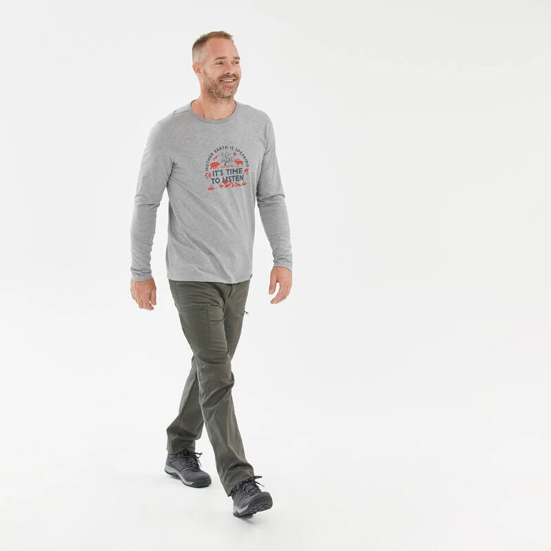 Quechua Tee-shirt NH100 ML Homme - Gris Clair 2 Quechua Tee-shirt NH100 ML Homme - Gris Clair – Image 2